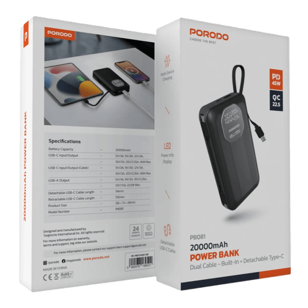 پاوربانک 20000 پرودو 45 وات مدل PB081